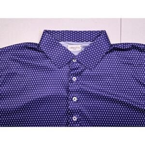 Collars & Co Navy Blue Diamond Pattern Stretch Short Sleeve Polo Shirt - Mens XL
